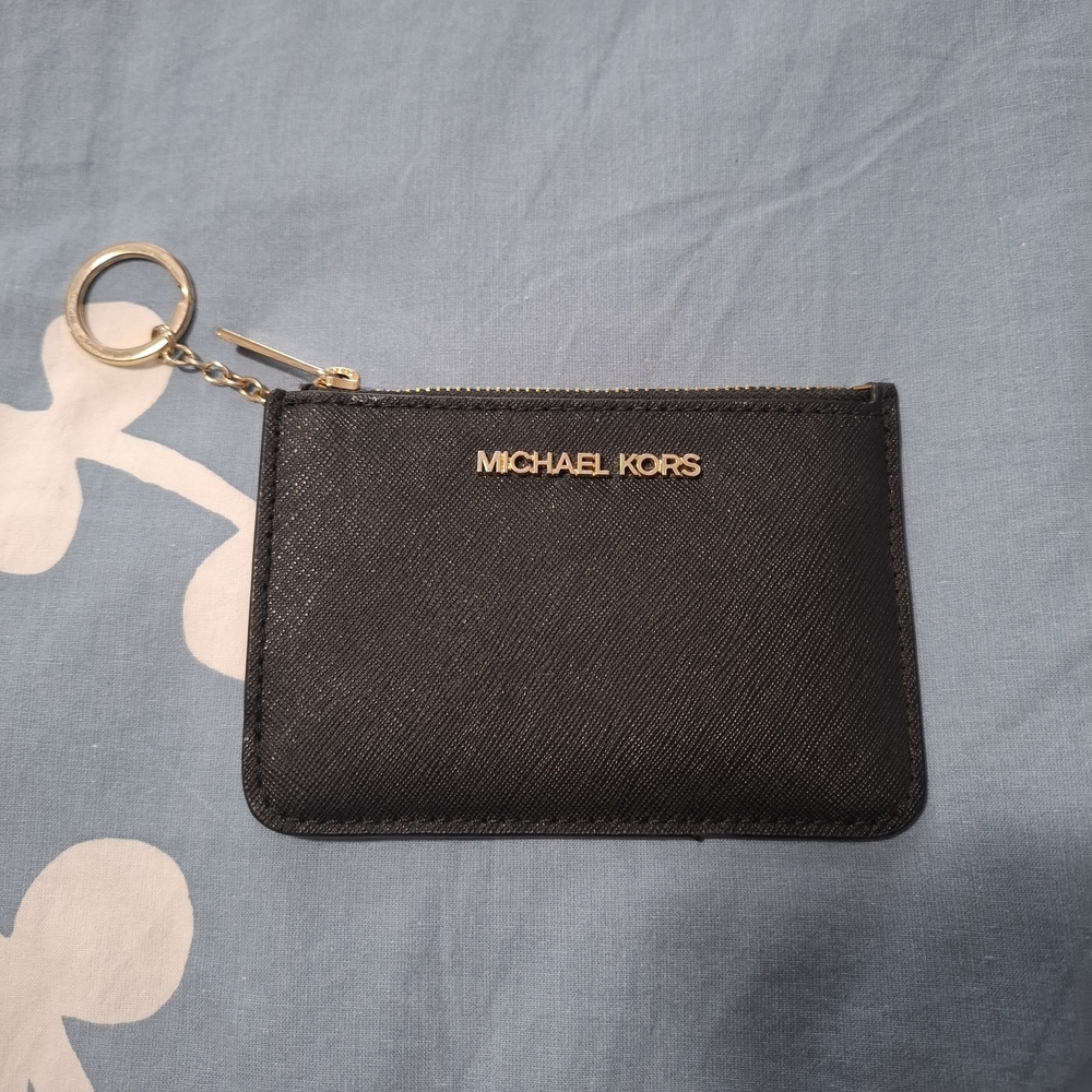 🖤Michael Kors Black Card Holder Jet Set Zip Top Coin Pouch Wallet Keychain